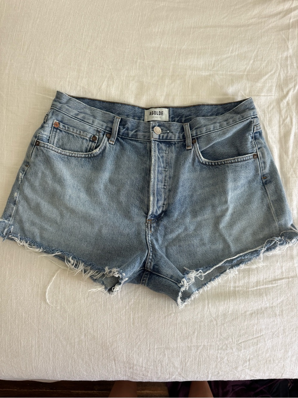 Agolde Light Blue Cutoff Denim Shorts